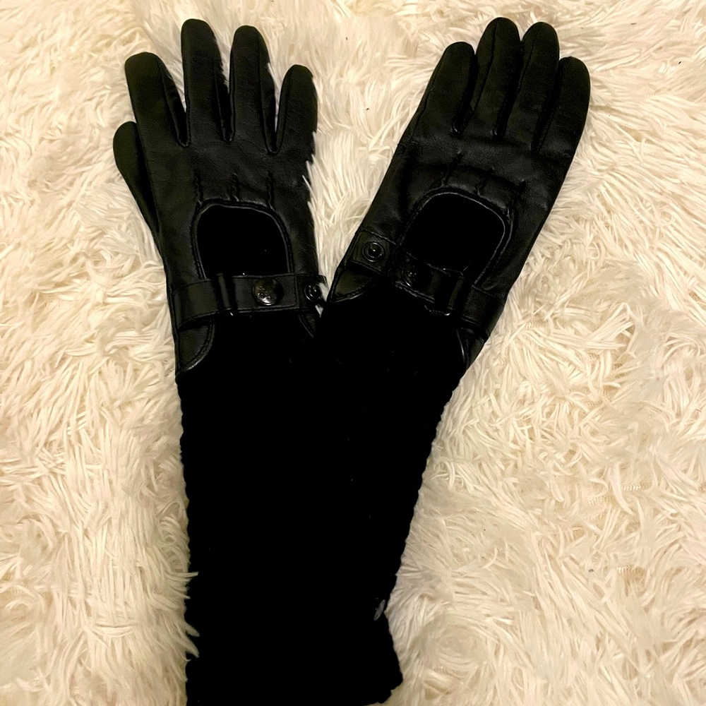 G- Star leather and knit long gloves
